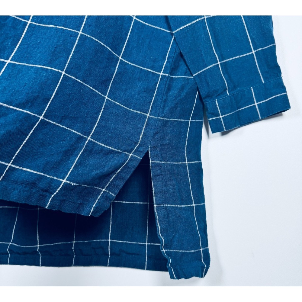Vintage Home Napa Valley Linen Tunic XL Blue Windowpane Plaid St Helena‎ Luxury - Picture 7 of 12